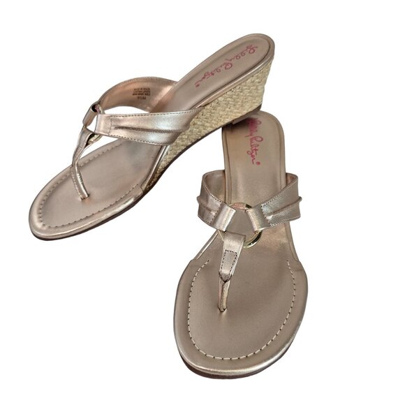 Lilly Pulitzer mckim Gold Wedge espadrille Sandals Size 9.5 With Braided Heel - Picture 8 of 12